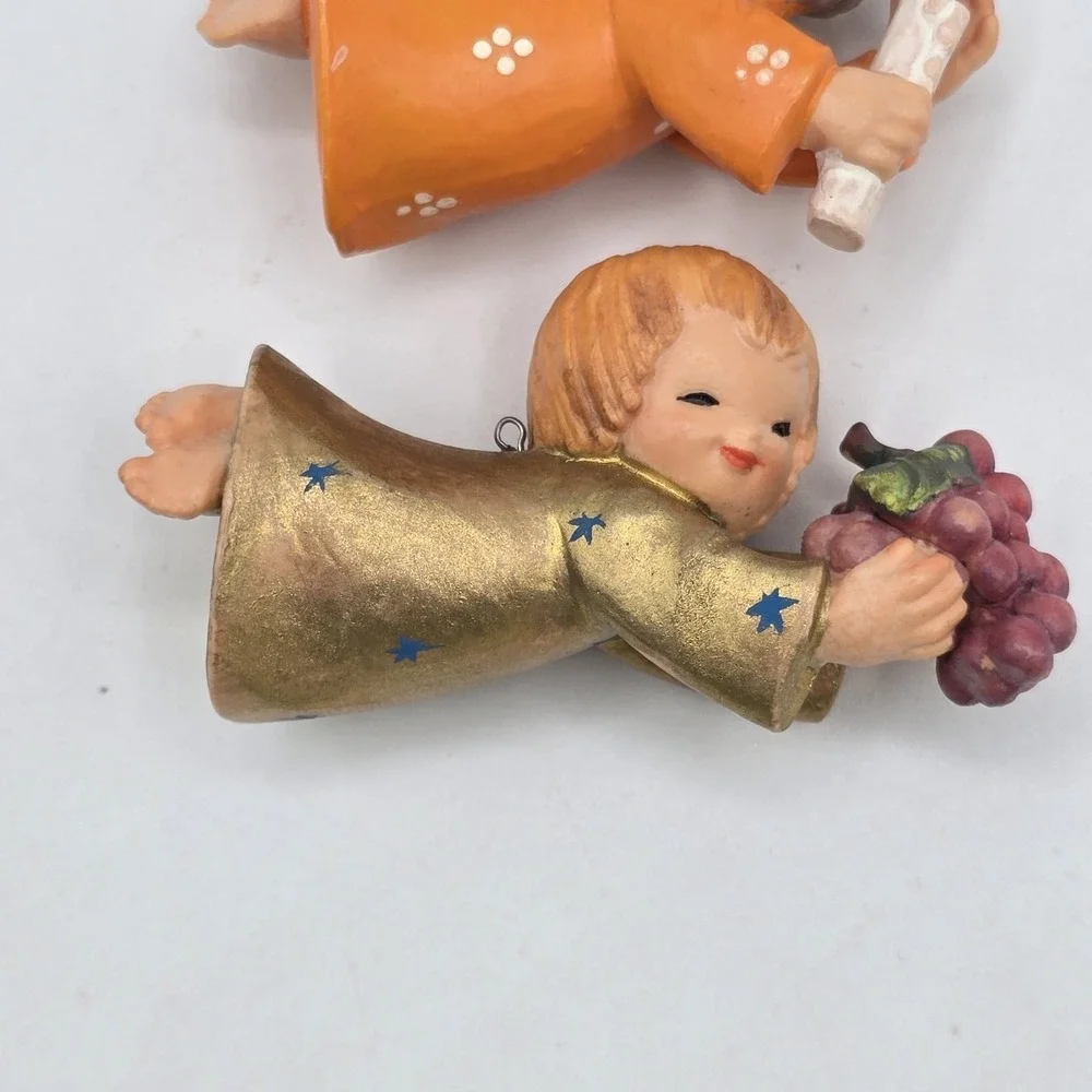 2 Vintage Anri‎ Ferrandiz Christmas Ornament Angel with Grapes And Candle